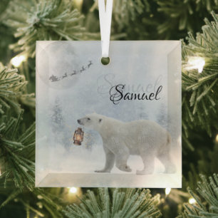 Ornement En Verre Lumière d'ours polaire de Noël personnalisée