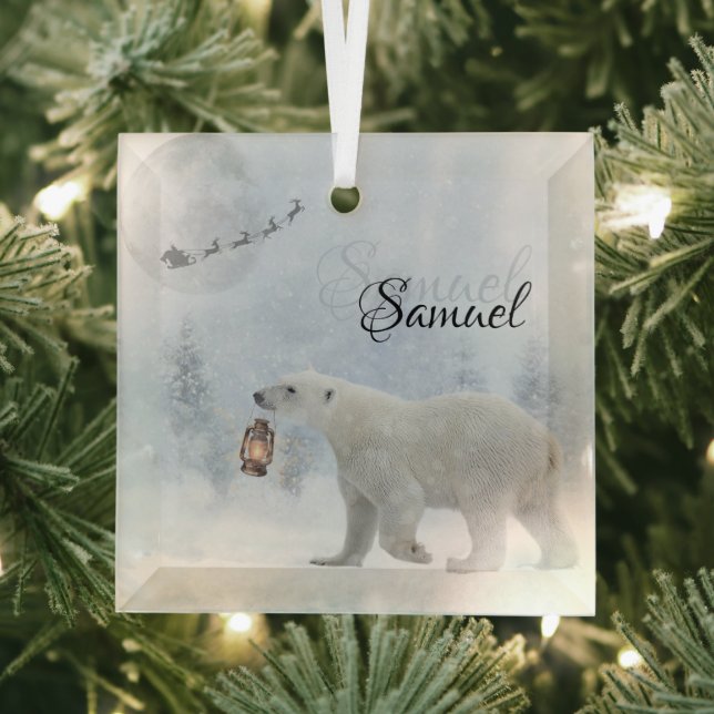 Ornement En Verre Lumière d'ours polaire de Noël personnalisée (Insitu)