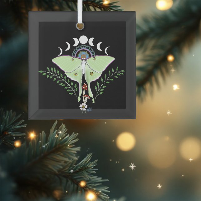 Ornement En Verre Lune Papillon Éthéré Vert Mystique Céleste (Créateur téléchargé)