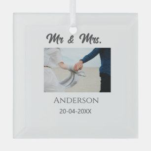 Ornement En Verre M & Mme ajoutent le nom de famille date année cade