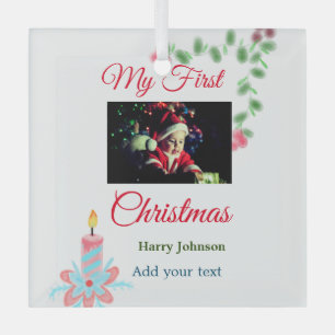 Ornement En Verre Ma première bougie de Noël ajouter nom photo bébé