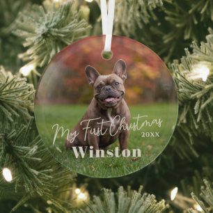 Ornement En Verre Ma première Noël Photo personnalisée avec le nom d