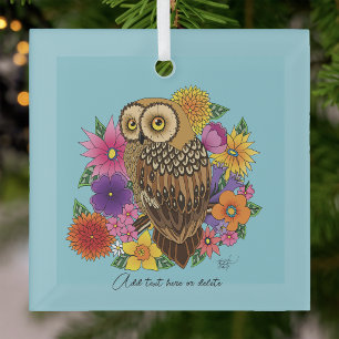 Ornement En Verre Magnifique Bouquet de Fleurs Colorées avec Hibou B