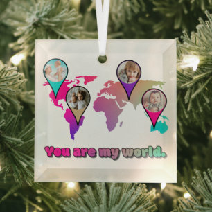 Ornement En Verre Magnifique Multicolor World Map Photo Collage