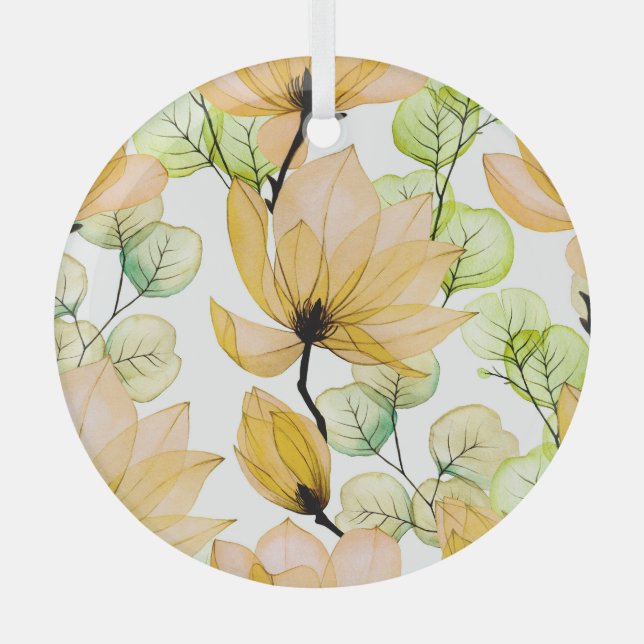 Ornement En Verre Magnolia Eucalyptus : Aquarelle Impression transpa (Recto)