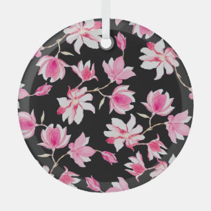 Ornement En Verre Magnolia romantique : Aquarelle noire