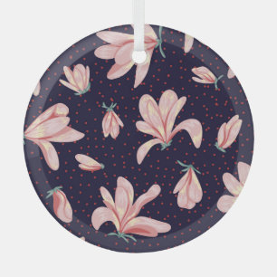 Ornement En Verre Magnolias florissants, motif vintage dessiné à la