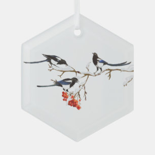 Ornement En Verre Magpie Bird Famille ou amis Aquarelle Art