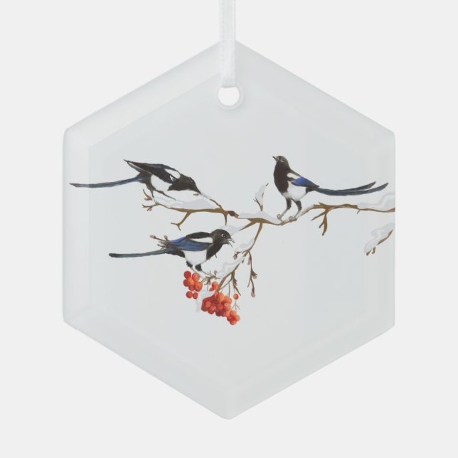 Ornement En Verre Magpie Bird Famille ou amis Aquarelle Art (Recto)