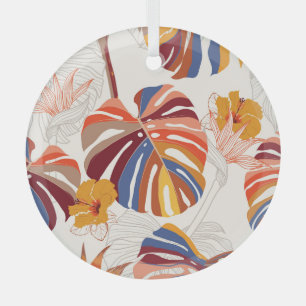 Ornement En Verre Main florale tropicale brillante tirée