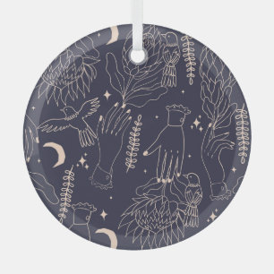 Ornement En Verre Mains vintages et oiseaux : Motif artistique