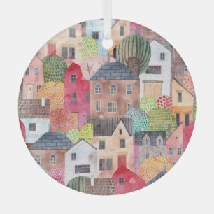 Ornement En Verre Maisons Abstraites : Aquarelle Arrière - plan sans