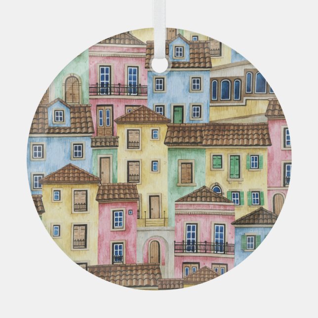 Ornement En Verre Maisons de Lisbonne : Aquarelle Motif funiculaire. (Recto)