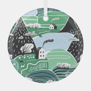 Ornement En Verre Maisons scandinaves, arbres, montagnes illustratio