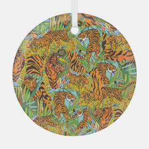 Ornement En Verre Majesté de la Jungle : Tigres au milieu de la verd