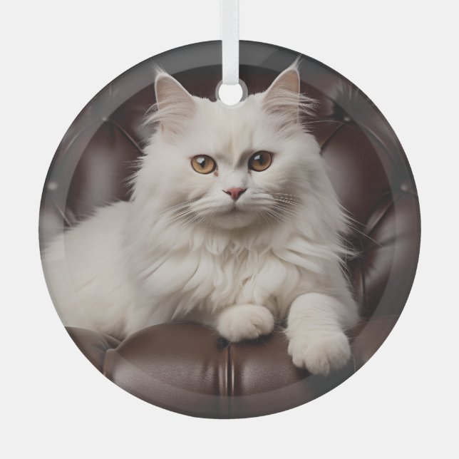 Ornement En Verre Majestic white cat (Recto)