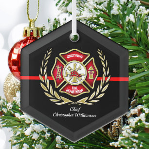 Ornement En Verre Maltese Cross Personalized Firefighter Ornament