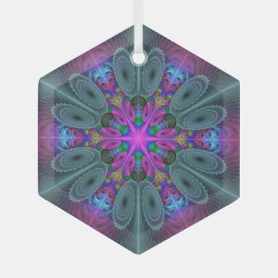Ornement En Verre Mandala Colorful Striant Fractal Art Kaleidoscope