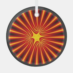 Ornement En Verre Mandala fractal en étoile Orange Sunshine