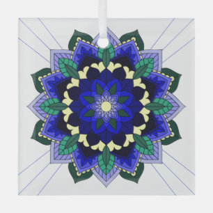 Ornement En Verre Mandala Motif 2002 en bleu foncé Décorat en verre