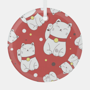 Ornement En Verre Maneki-Neko chat, motif japonais de doodle.