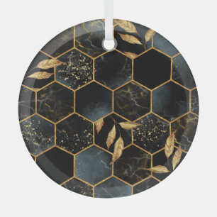 Ornement En Verre Marbre et or élégant : Texture Hexagon Abstraite