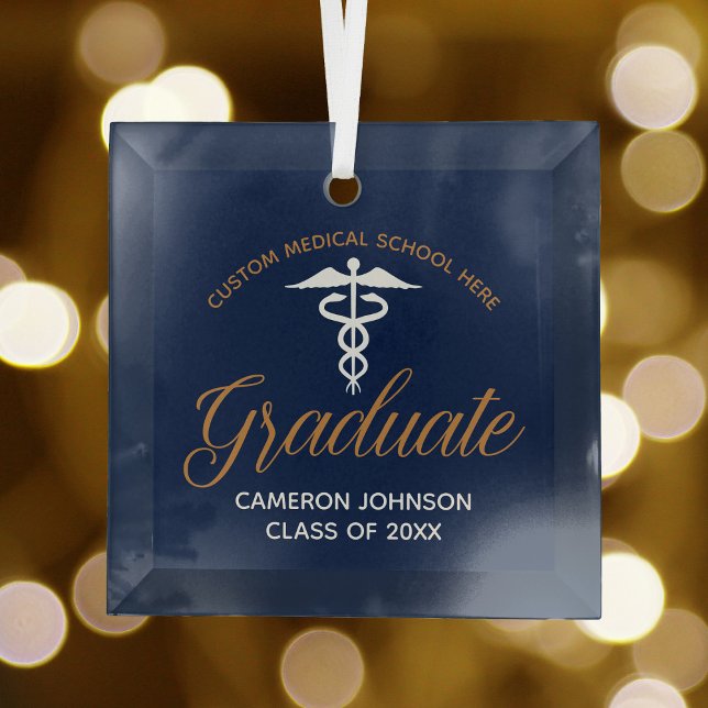 Ornement En Verre Marine Blue Gold Médicale School Graduation Cadeau (Créateur téléchargé)