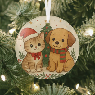 Ornement En Verre Marionnette et chaton Noël Cheval