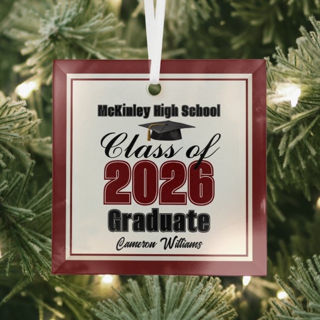 Ornement En Verre Maroon Class of 2026 Graduation Custom Christmas (Insitu)