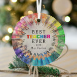 Ornement En Verre Meilleur Enseignant Coloré Apprécier toujours Noël<br><div class="desc">Super cool,  coloré 'Meilleur ENSEIGNANT jamais' ornement de Noël en verre. Personnalisez en ajoutant le nom et l'année des enseignants.</div>