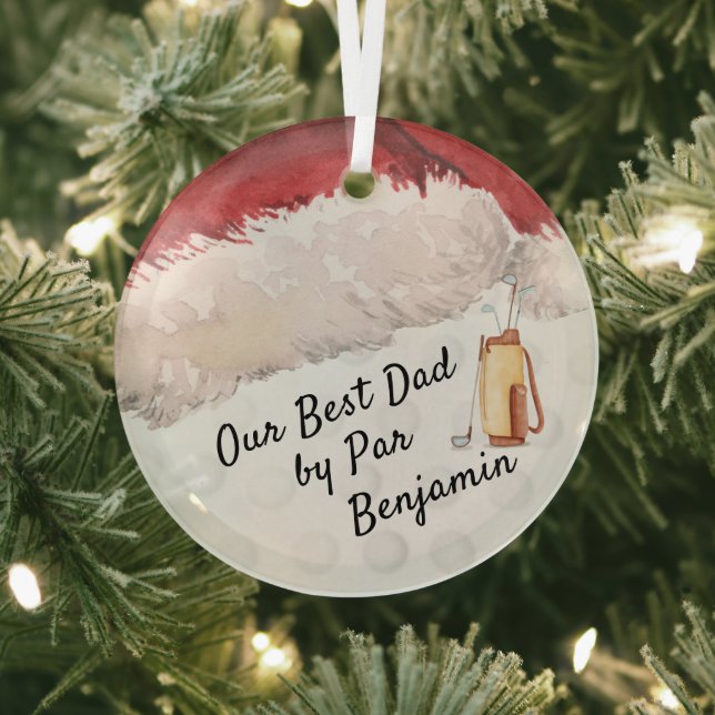 Ornement En Verre Meilleur papa par ParChristmas Golf Clubs Santa Ha (Insitu)