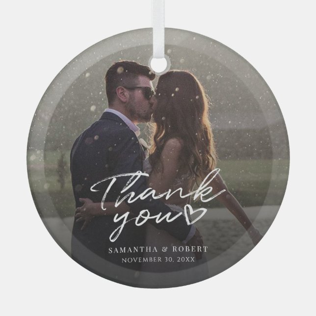 Ornement En Verre Merci photo Mariage manuscrit Noël (Recto)