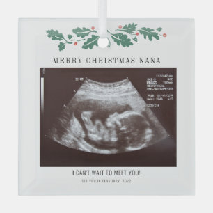 Ornement En Verre Merry Christmas Nana Pregnancy Ultrasound Photo