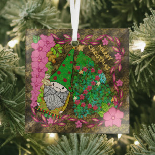 ORNEMENT EN VERRE MERRY CHRISTMAS PERSONNALISÉ AVEC GNOME XMAS TREE