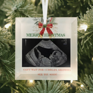 Ornement En Verre Merry Christmas Pregnancy Ultrasound Photo Grandma