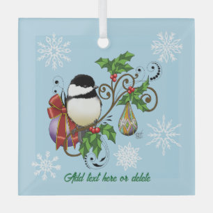 Ornement En Verre Mésange de Noël vintage bleu festif