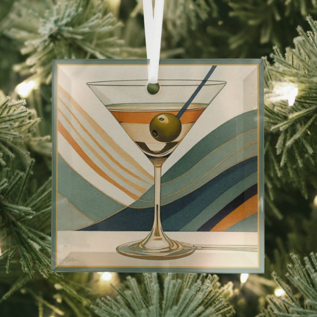 Ornement En Verre Mid Century Modern Martini Cocktail Heure (Insitu)