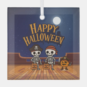 Ornement En Verre mignon, squelettes et citrouille Halloween