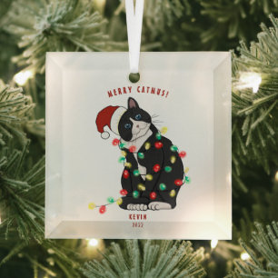 Ornement En Verre Mignonne Personnalisée Merry CatMus Drôle Noël