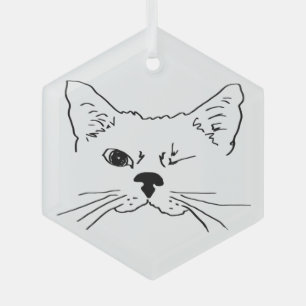 Ornement En Verre Mignonne Winking Chat Line Dessin Animaux de compa