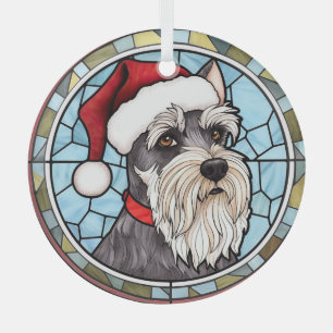 Ornement En Verre Miniature Schnauzer Vitrail Noël