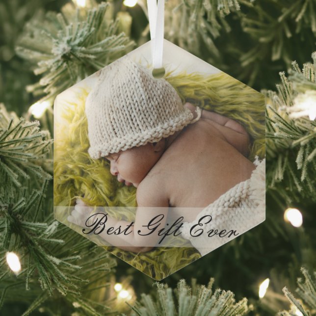 Ornement En Verre Minimalist Newborn Best Gift Ever Custom Photo  (Insitu)