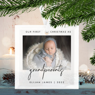 Ornement En Verre Minimalist Photo Grandparents 1st Christmas Gray