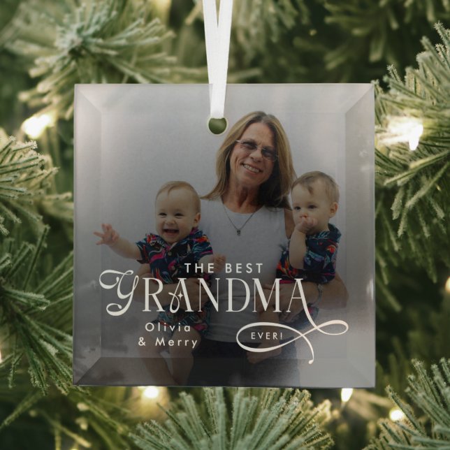 Ornement En Verre Modern Best Grandma Ever Photo Personalized (Insitu)