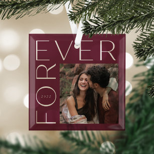 Ornement En Verre Modern Forever Couples Photo & Year
