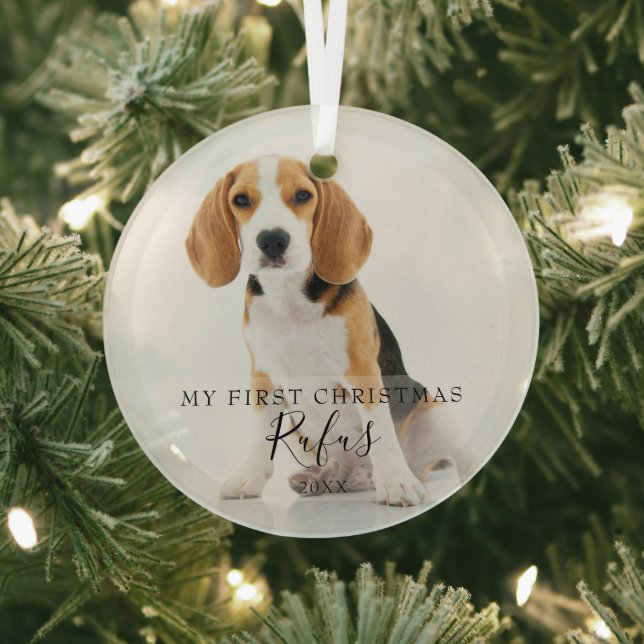 Ornement En Verre Modern Script Pet Name My First Christmas Photo (Insitu)