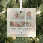 Ornement En Verre Moderne 5 Photos Faire-part de naissance<br><div class="desc">Moderne 5 photos multiples sur une grille affichant vos photos préférées de nouveau-nés avec le nom et les statistiques de naissance ornement en verre.</div>