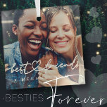 Ornement En Verre Moderne Chic Coeur Best Friends Besties BFF Photo<br><div class="desc">Le design est composé d'une typographie de script cursive amusante et ludique avec une police sans serif. Ajoutez une photo personnalisée.</div>