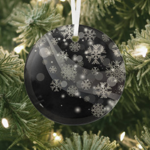 Ornement En Verre Moderne Noël d'hiver flocon de neige noir argenté