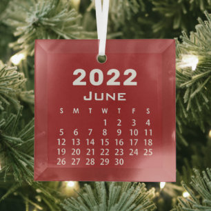 Ornement En Verre Moderne Simple Rouge Calendrier de juin 2022 Mois